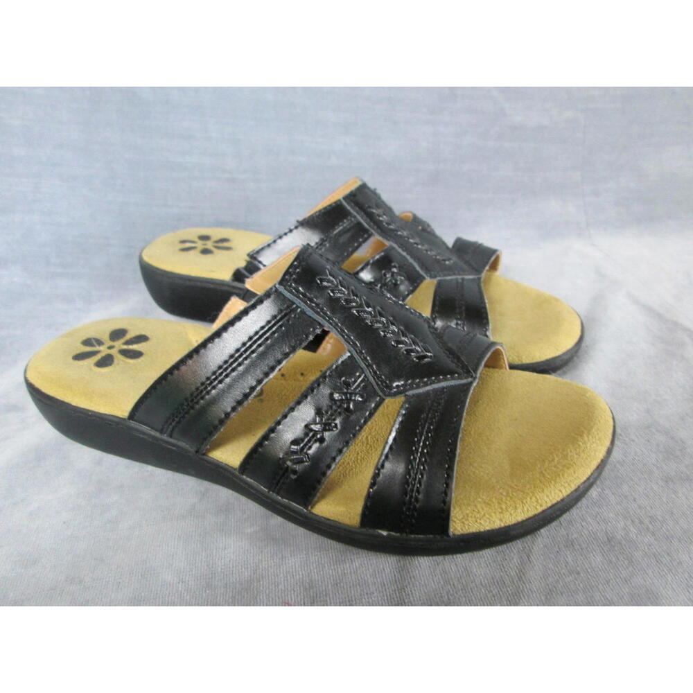 Dr Scholls Womens Size 6 Comfortable Black Slip On Sandals Gel Pac Insoles